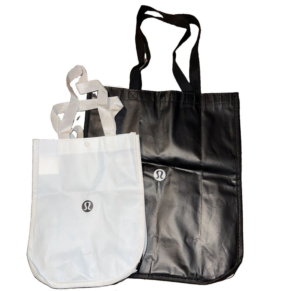 Lululemon Black White 16"x14" & 12”x9.5” Reusable Tote Shopping Bag LOT of 2